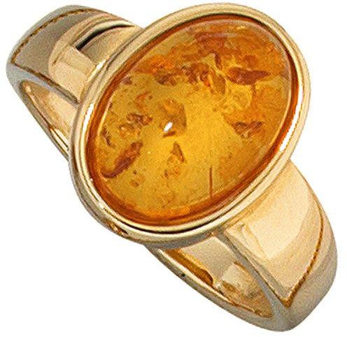Jobo Damen Ring 585 Gold Gelbgold 1 Bernstein orange Bernsteinring Goldring Größe 52