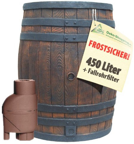 REGENTONNE REGENFASS WASSERFASS REGENWASSERBEHÄLTER REGENWASSERFASS GARTENFASS (Eichenfass 450l mit T33 Braun)