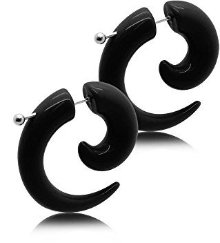 2 Faux Plugs Plug Tunnel Ecarteur en bâton en spirale clous d'oreille Noir 4 mm