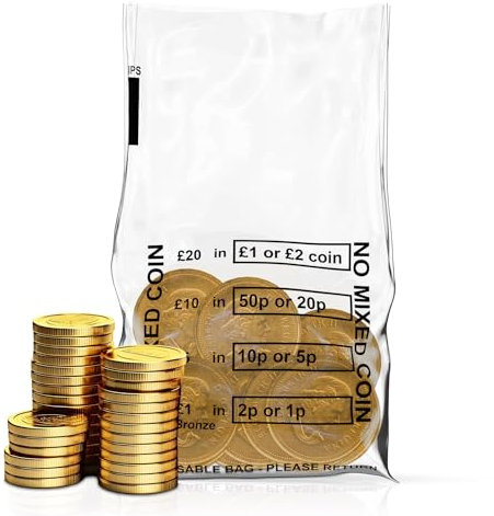 50 Stück – Münztaschen | Geldbanktaschen | transparenter Kunststoff keine gemischten Münzen Banktaschen | Banking Cash Retail keine gemischten Münzen Taschen für Kleingeldhandel Geschäft Geschäft Home