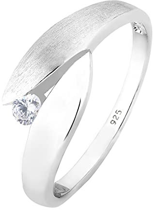 Elli Damen-Ring Solitär Zirkonia Blatt Fassung silber 925 weiß Gr. 56 (17.8) 06400797
