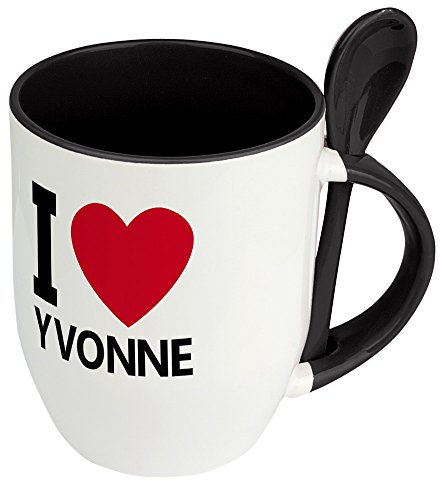 digital print Namenstasse Yvonne - Löffel-Tasse mit Namens-Motiv I Love Yvonne - Becher, Kaffeetasse, Kaffeebecher, Mug - Schwarz