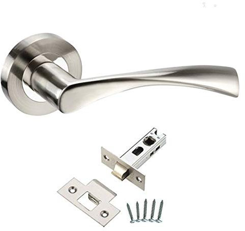 EUROART Astrid/Twirl Internal Door Handles Lever On Rose - Dual Finish Polished Chrome Steel/Satin Steel, Latch, Bathroom & Key Lock Sets (Latch Set)