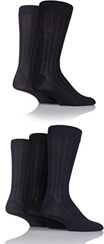 SockShop Men's Patterned Bright Colourful Natural Bamboo Socks Various Designs for Everyday Wear Size 7-11 Pack of 5 Ribbed Black Navy Grey 7-11