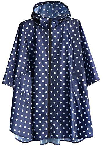 ANYOO Wasserdicht Radfahren Regen Poncho Portable Leichte Regenjacke Mit Kapuze Fahrrad Fahrrad Compact Regen Cape Wiederverwendbare Unisex für Backpacking Camping Outdoors,Punkt Blau,Einheitsgröße
