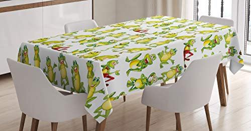 ABAKUHAUS Kindergarten Tischdecke, Frösche Verschiedene Posen, Für den Inn und Outdoor Bereich geeignet Waschbar Druck Klar Kein Verblassen, 140 x 240 cm, Gelb Grün Rot
