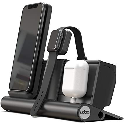 udoq 250 Ladestation für iPhone AirPods und Watch, mit Power Delivery Charger, solides Aluminium, deutsches Funktionsdesign, Dunkelgrau