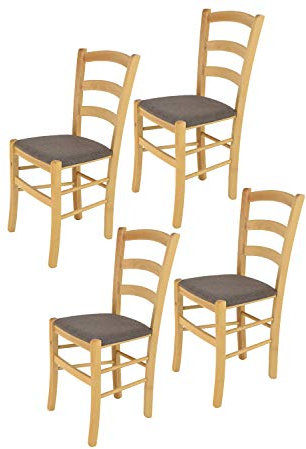 Tommychairs - 4er Set Stühle Venice für Küche und Esszimmer, robuste Struktur aus lackiertem Buchenholz Farbe Naturfarben und gepolsterte Sitzfläche mit Stoff Farbe Rehbraun bezogen