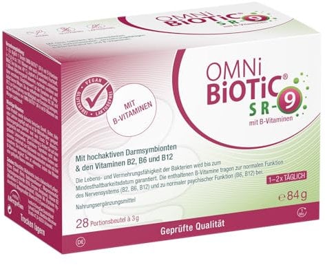 OMNi BiOTiC SR-9 mit B-Vitaminen | 28 Portionen (84g) | 9 Bakterienstämme | 15 Mrd. Keime pro Tagesdosis | Pulver| Vegan | Glutenfrei | Lactosefrei | Zur täglichen Anwendung