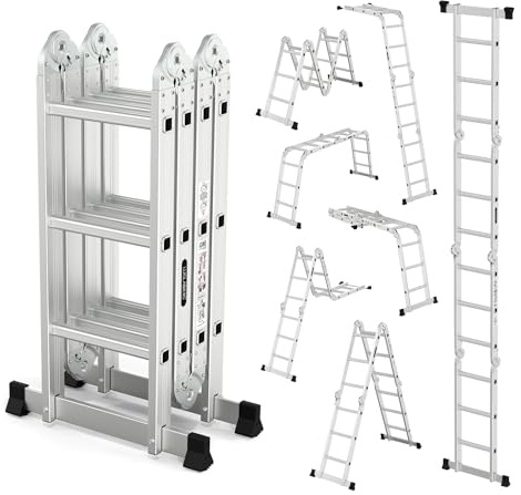 LUISLADDERS Folding Ladder Multi-Purpose Aluminium Extension 7 in 1 Step Heavy Duty Combination EN 131 Standard (12.5 Feet)