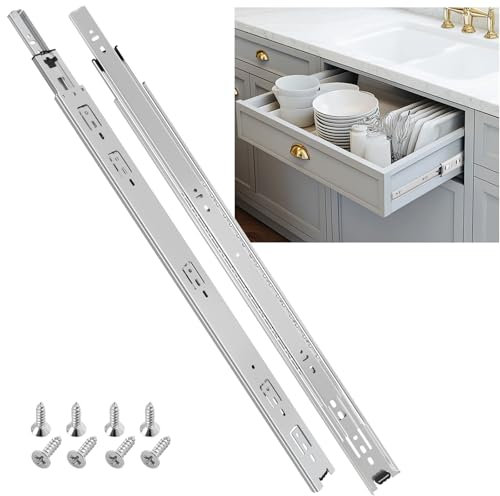SHUHANG Schubladenschienen Vollauszug mit Kugelgelagerten Schubladenauszug 550mm Schubladenschiene Küchenschubladen Schubladenführungen 45 KG Tragfähigkeit Seitenmontage Silber 1 Paar