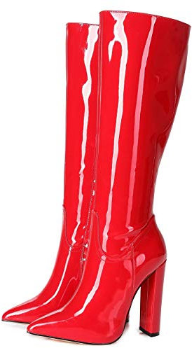 GIARO TAKEN Premium Stivali da donna – eleganti tacchi alti – Stivali al ginocchio con tacco alto – Stivali da donna – Scarpe con tacco alto – Disponibile in 11 colori, rosso lucido, 37 EU