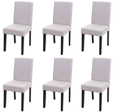 Mendler 6er-Set Esszimmerstuhl Stuhl Küchenstuhl Littau - Textil, Creme-beige, dunkle Beine