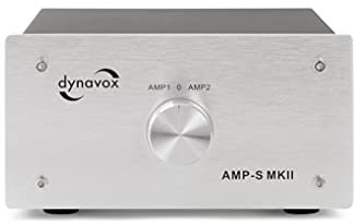 Dynavox AMP-S MKII, Verstärker- und Boxen-Umschalter in Metallgehäuse, für Stereo- und Surround-Verstärker, Verbindung über Bananenstecker oder Klemmanschluss, Silber