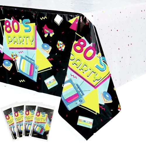 Lilwemen 4 nappes en Plastique des années 80 décorations de fête, Nappe de fête sur Le thème des années 80, Couverture de Table Retour aux années 80 pour événement d'anniversaire des années