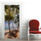 A.Monamour Türtapete Selbstklebend Türfolie Türposter 3D Blauer Himmel Und Strand Palmen Und Tische Mit Sesseln Im Sand Vinyl Folie Türdeko Tapete Wandbild Türaufkleber Türtattoo 85 x 200 cm