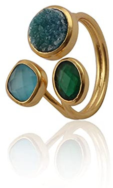 El Joyero Bagues de forme ronde/coussin/ovale | Bijoux de bague réglable en or | Bagues de fiançailles en quartz émeraude | Bagues de fiançailles 1758V, adjustable, Laiton, Bleu, rose, calcédoine aqua