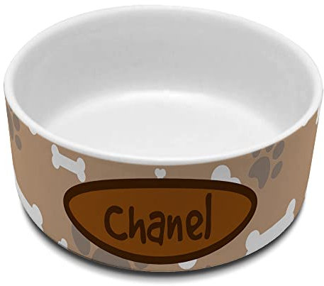 Cuenco Perro. Comedero Perro. Comederos y Bebederos con Nombre. Comedero Personalizado. Cuenco Cerámica. Volumen 650ml. Huellas Chocolate