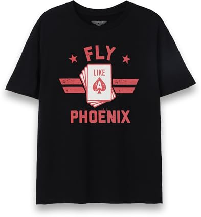 Top Gun Maverick Mens T-Shirt | Adults Fly Like a Phoenix Short Sleeve Graphic Tee in Black | Action Movie Ace of Spades Apparel Top | Iconic Film Series Merchandise Gift