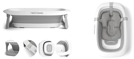 Twistshake Vaschetta Bagnetto Antiscivolo Portatile per Neonato Bambini, Pieghevole Vasca da Bagno 30L & Cuscino per Bagnetto Antiscivolo per Neonati | Cuscini Doccia per Neonati, Grigio Chiaro