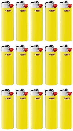 BIC J26 Maxi Feuerzeug, Gemischte Farben und BIC Ständer – Leicht und Zuverlässig (Gelb, 15)