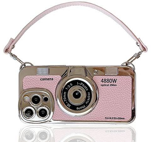 QoKcoahn Handyhülle für iPhone 11 Pro Max,Nette 3D Vintage Kamera Handyhülle mit Handschlaufe Einzigartige Coole Silikon TPU Fall Stoßfeste Schutzhülle Frauen Mädchen für iPhone 11 Pro Max Rosa