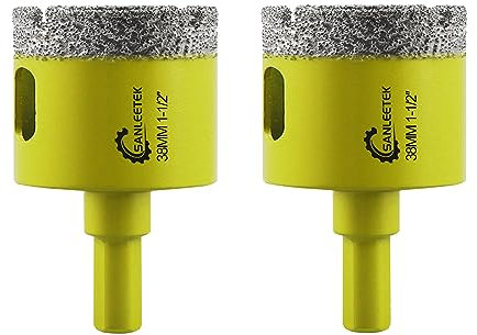 Dry Diamond Core Drill Bits - 2pcs 38mm SANLEETEK Hole Saw with Triangle Shank for Ceramic Porcelain Tile Granite Marble Quartz Stoneware