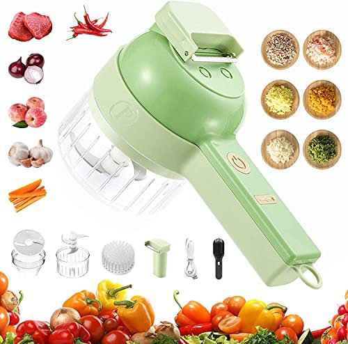 ComtechIQ 4 In 1 Handheld Electric Vegetable Cutter Set, Portable Wireless Food Chopper, Kitchen Vegetable Slicer Dicer Cutter for Garlic Pepper Chili Onion Celery Ginger Meat
