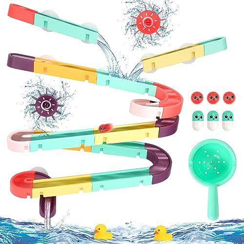 Badespielzeug Kinder Badewannenspielzeug DIY Kugelbahn Wasserspielzeug mit Saugnäpfe, Montessori Spielzeug Geschenk für Jungen Mädchen ab 3 4 5 6 Jahre (44Pcs)