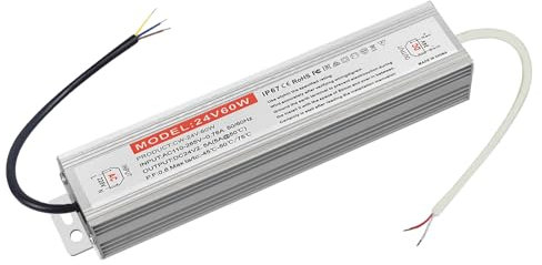 BRIMETI LED Trafo 24V 60W Wasserdicht IP67 LED Treiber Netzteil, Schaltnetzteil LED Transformator 2,5A AC 230V auf DC 24 Volt Außenbereich, Kompakter Extrem Dünner Konstantspannung Niedervolttrafo