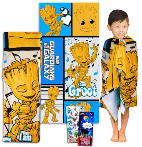 Guardians of The Galaxy Groot Bade-/Pool-/Strandtuch-Set, 68,6 x 137,2 cm, riesiges Groot Strandtuch mit Aufklebern, mehr | Groot Badezimmer-Dekor