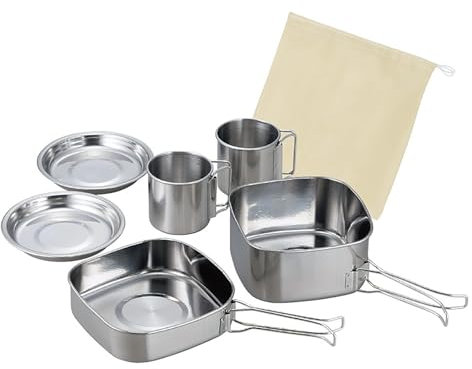FAIRE Set di Gavetta Scout da sei Pezzi, Pentole Campeggio, Gavetta Campeggio Portatile, per Cucina da Viaggio con Zaino in Spalla