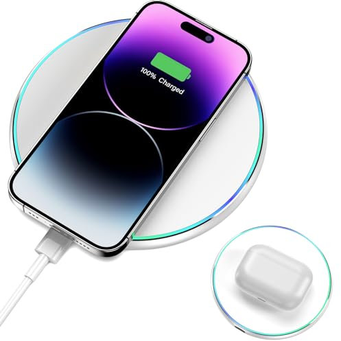 Kabelloses Ladegerät, 15W Wireless Charger Kompatibel mit iPhone 15 14 13 12 11/Plus/Pro Max/Mini/XS/XR/8, Induktive Ladestation für Apple Watch 8/7/6/SE/5/4, Airpods Pro/3/2,Weiß