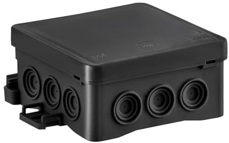 SIMET Wandmontagebox NS6 FASTBOX&HOOK, Abmessungen 85 X 85 X 40 MM, schwarz, halogenfrei, selbstverlöschend, UV-beständig, IP54, mit Einhängemöglichkeit HNS, 1 Stk.