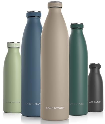LARS NYSØM Edelstahl Trinkflasche 350ml, 500ml, 750ml, 1L, 1 5 liter | Thermosflasche Kohlensäure geeignet | Auslaufsichere Wasserflasche für Sport, Outdoor, Schule (Taupe Brown, XL 1500ml)
