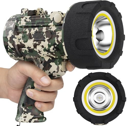 BUYSIGHT Rechargeable Spotlight Flashlight,1600 lumens Hand held Spotlight Waterproof Flashlight Hunting floodlight with red Lens(Camouflage Green-COB)
