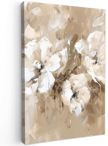 MuchoWow© Bilder Wohnzimmer Deko Modern Wandbild Kunstdruck auf Leinwand | 60x90 cm - Bild Schlafzimmer über Bett Room Decor Geschenke Blumen - Aquarell - Beige - Kunst