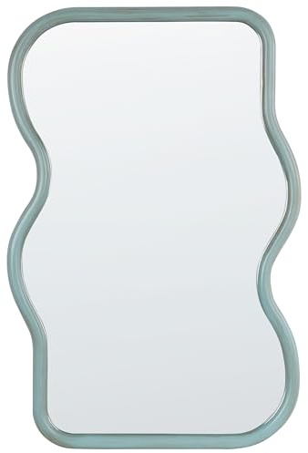 Beliani Wandspiegel mit Rahmen Paulowniaholz blau asymmetrisch 58 x 90 cm modern Ronnet