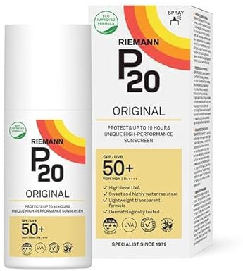 P20 | Original Spray SPF 50+ | 10 Stunden Schutz und hohe Wasserbeständigkeit bietet | Leichtes, transparentes Spray, das einfach aufzutragen ist, schnell trocknet und schweißbeständig ist | 175 ml