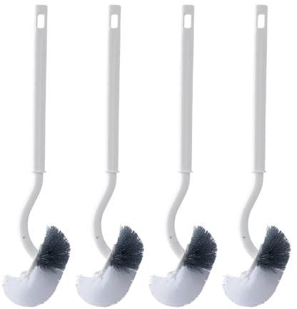 SUIXI 4er Set Toilettenbürste, Klobürste mit randreiniger, Langer Stiel klobürste gebogen, Kunststoff-Toilettenbürstenset mit Starken Borsten für Tiefenreinigung (4er Satz Weiß)
