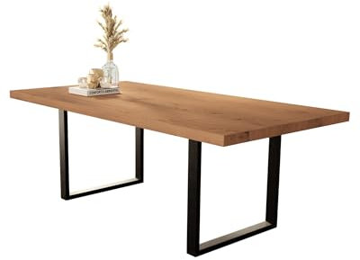 Liadomo Esstisch Paris - Moderner Industrial Tisch aus Massivholz - 30mm Tischplatte Geölt - Unikat - Handgefertigt & Made in Europe (U-Gestell Metall, 80 x 120 x 76 cm)
