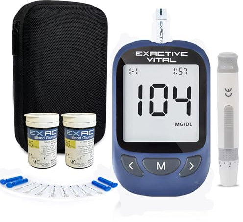 Diabete Test Kit Glucosio nel Sangue Kit, Exactive Vital kit di Test del Diabete con 50 Strisce di Prova e 50 Lancette kit di Prova di Zucchero nel Sangue - mg/dL
