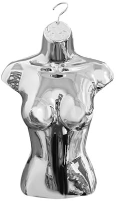 F Fityle Weibliche Schaufensterpuppe, Torso-Display, Torso, Körper, Unterwäsche-Display, Hohlrücken-Körper, Manikin, Aufhängehaken für Laden-Kleidershows, Silber