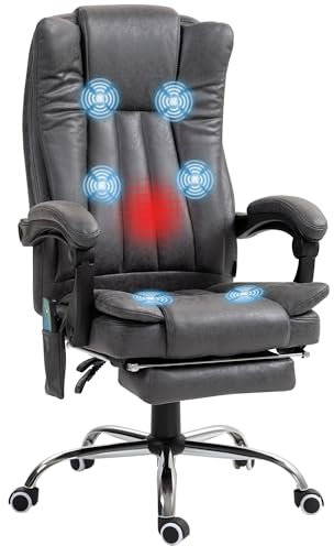 Vinsetto 6 Point Massage Office Chair with Heat, Breathable Faux Leather Desk Chair with Ergonomic Back, Height Adjustable and Footrest for Home Work Study, Charcoal Grey
