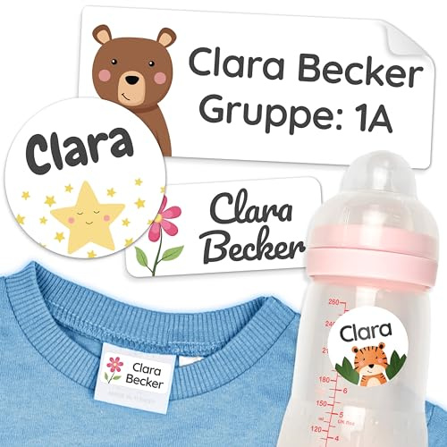melu kids® Namensaufkleber Kinder Set - Kindergarten (150 Stk, Weiß) | Selbstklebend und Waschmaschinenfest, Namensetiketten für Kindergarten & Schule, Aufkleber für Kleidung & Gegenstände