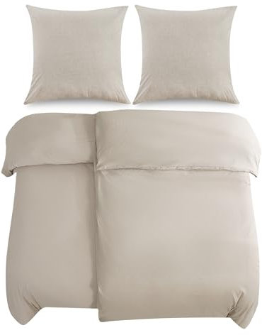 ATsense Bettwäsche 155x220 cm Baumwolle 4teilig, Bettwäsche-Sets Beige ÖkoTex-Zertifizierte mit Leinenartigem Griff, Atmungsaktiv, 2 Bettbezug und 2 Kissenbezug 80x80 cm