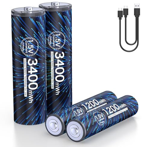 MXBatt USB C AA Akkus Wiederaufladbar 3400mWh und Batterien AAA Wiederaufladbar 1200mWh,1,5V Lithium Batterie AA 2 Stück und AAA 2 Stück 1500 Zyklen