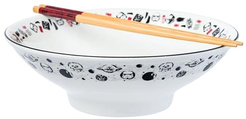 Silver Buffalo Star Wars Ceramic Ramen Bowl with Chopsticks Featuring Darth Vader, Yoda, Chewbacca, The Death Star, and Stormtroopers, 30 Ounces