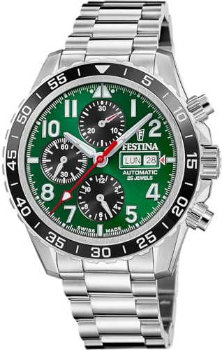 Festina Swiss Made Uhr Automatik Herren aus Edelstahl 316l | Analoge Herrenuhr, Kalender, Widerstandsfähiges Saphirglas, Wasserdicht 10 ATM F20055/2 Automatic