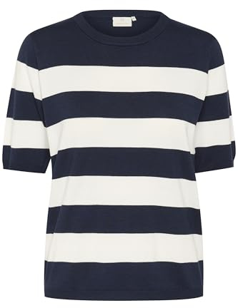KAFFE Strickpullover KAlizza Damen Strickpullover Kurzarm Streifen Lässig Casual Rundhals Pullover Gestreift Midnight/Chalk Wide Stripe S